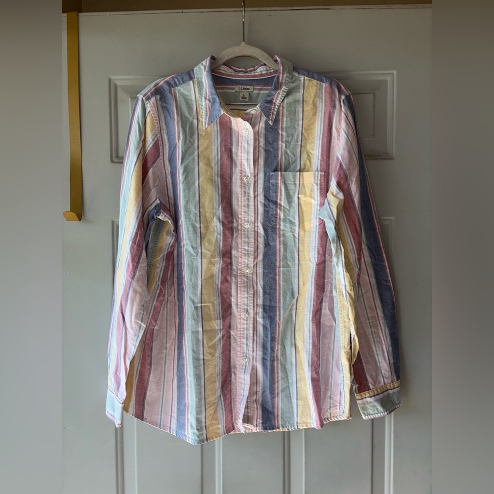 L.L. Bean pastel stripe button down shirt size L